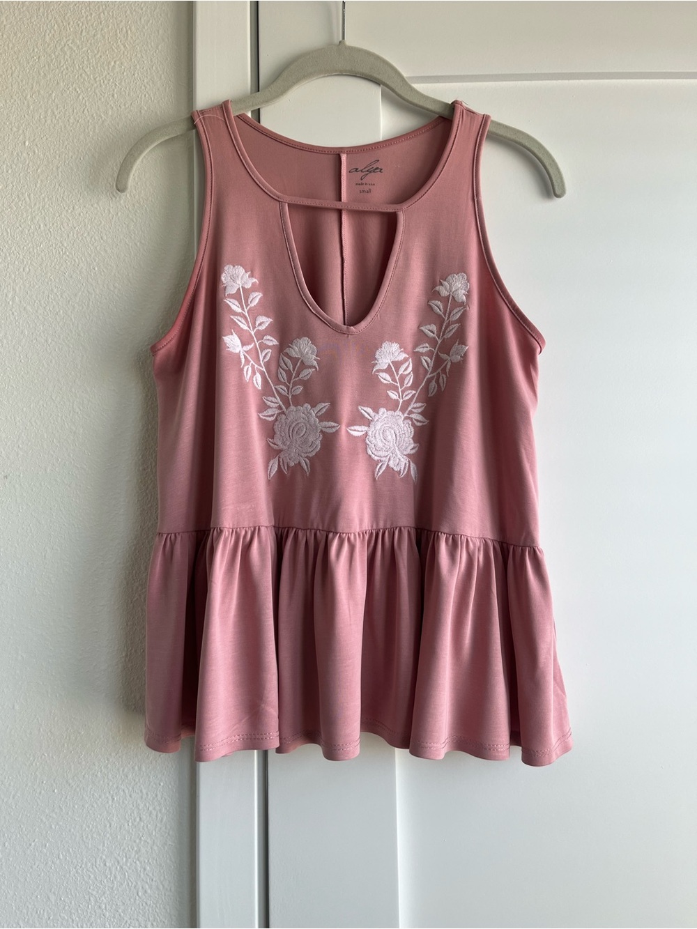 Alya Rose Pink Embroidered Peplum Tank